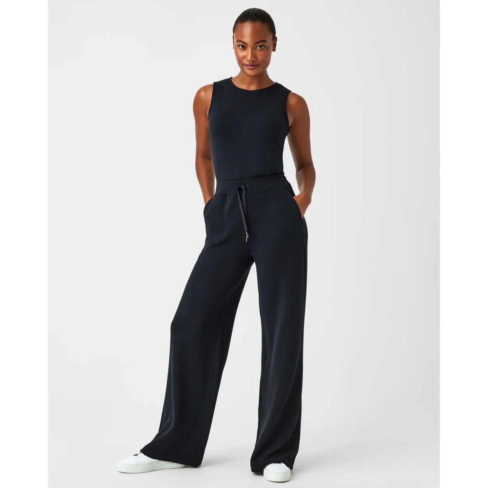 Spanx Jumpsuit Womens XL Black Air Essentials Sleeveless Wide Leg